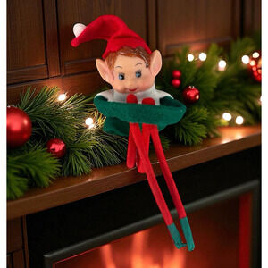 VTG Pixie Elf Knee Hugger Plastic Face Christmas Shelf Sitters Decor Bendable